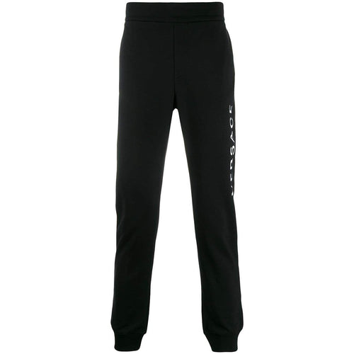 VERSACE Printed Logo Activewear Track Pants, Black-OZNICO