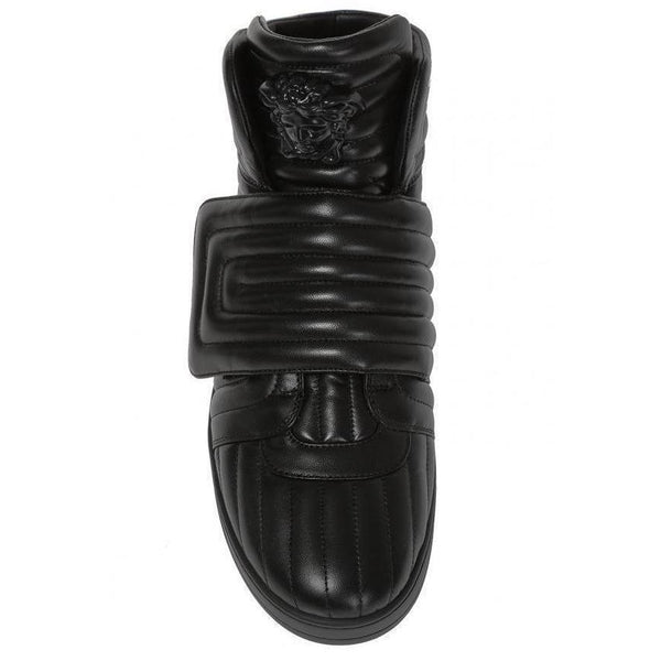 VERSACE Quilted High-top Sneakers, Black-OZNICO