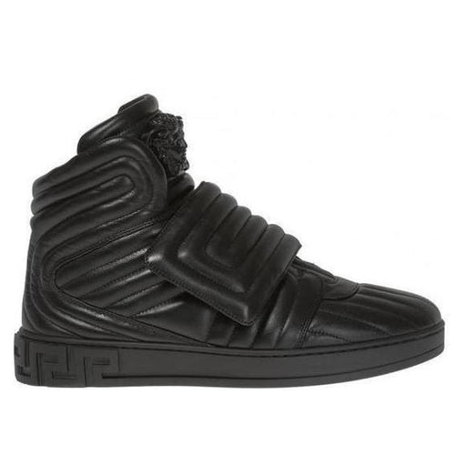 VERSACE Quilted High-top Sneakers, Black-OZNICO