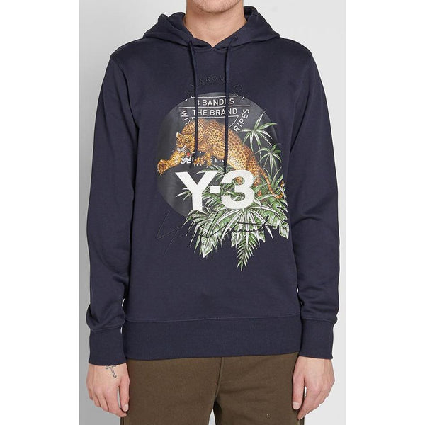 Y-3 Embroidered Leopard Hoody, Legend Blue-OZNICO